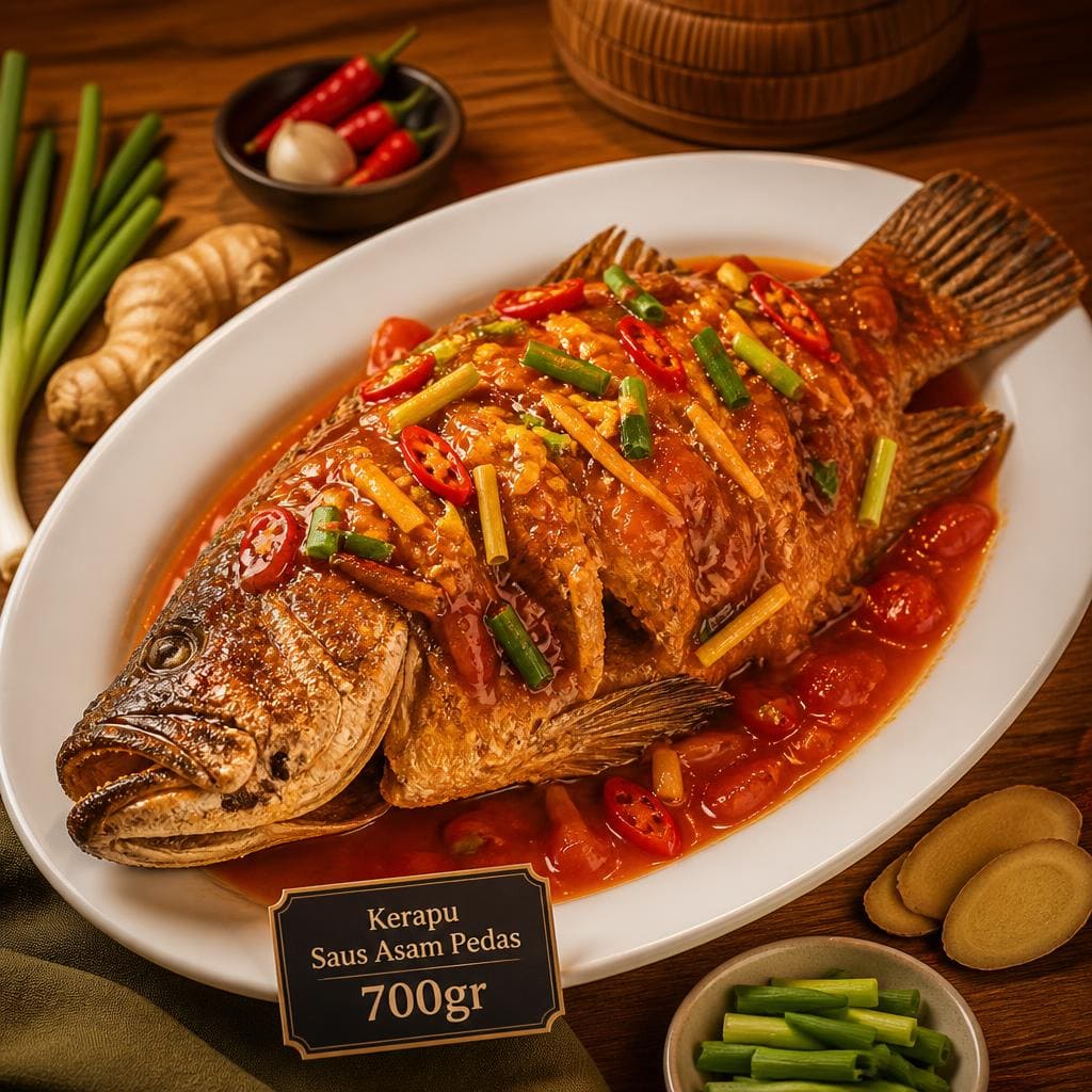 Kerapu Saus Asam Pedas 700gr Te Sate dengan ikan kerapu dan saus asam pedas